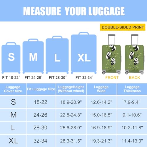 Image of Cute Panda Luggage Cover - Bamboo Climbing Panda Suitcase Protector, Stretchable & Waterproof Travel Luggage Sleeve,S