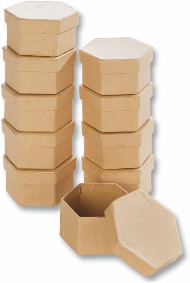 Creleo 790260 Cardboard Boxes Hexagonal Craft Boxes with Lid (Pack of 10) 7.5 x 6.5 x 4 cm