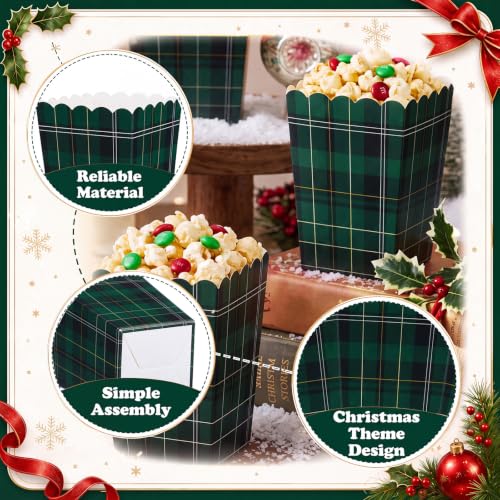 Image of Geyoga 48 Pcs Popcorn Boxes Bulk,Green Tartan Plaids,4 x 3 Inches