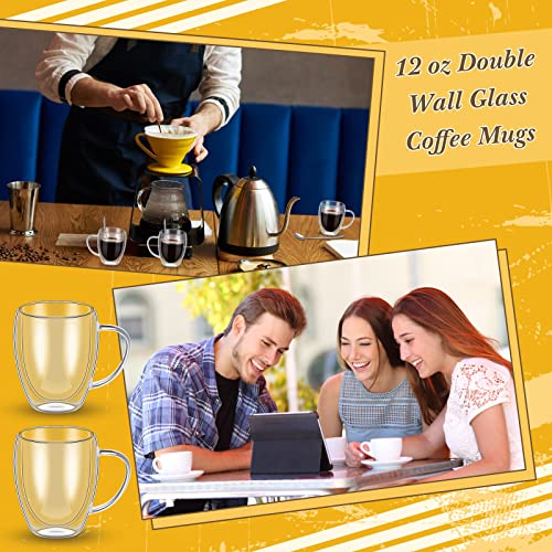 12 Pcs 12 Oz Glass Coffee Mugs With Handle Set Clear Glass Coffee Cups Insulated Double Walled Glass Mugs For Hot Beverages Clear Borosilicate Cups With 12 Pcs Spoons For Cappuccino Latte Espresso #TOP5