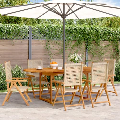Vetnasa Set de Comedor de jardín 7 pzas ratán PE Madera Maciza Beige Mobiliario, Muebles de jardín, Conjuntos de jardín Beige 73,4 KG