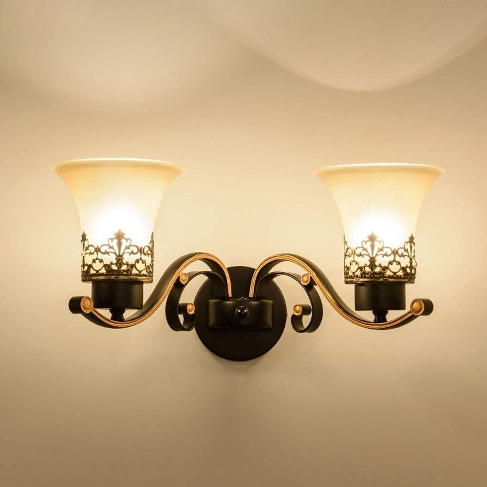 Wandlampe American Country Wohnzimmer Schlafzimmer Retro Wandleuchte Umgedreht Schlafzimmer Nacht Leselampe Vintage Muster Glas Hotelkorridor Eingebettete Wandleuchte Einzel-/Doppelkopf-Wandlaterne