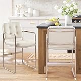 COLAMY Modern Bar Stools Set of 2, PU Leather Counter Height Barstool, Button Tufted Upholstered Bar Stools with Metal Legs for Kitchen Island, Bar, Living Room, Beige