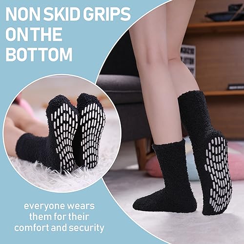 Image of Yebing Non Slip Hospital Socks for Women with Grips Fuzzy Cozy Anti Skid Slipper Socks Winter Warm Soft Fluffy Sleep Socks