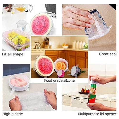 DHULI 6 Pcs Silicone Stretch Lids Microwave Safe Reuseable Flexible Food Safety Covers For Rectangle, Round, Square Bowls, Dishes, Plates, Cans, Tin, Jars, Glassware, Mugs 4