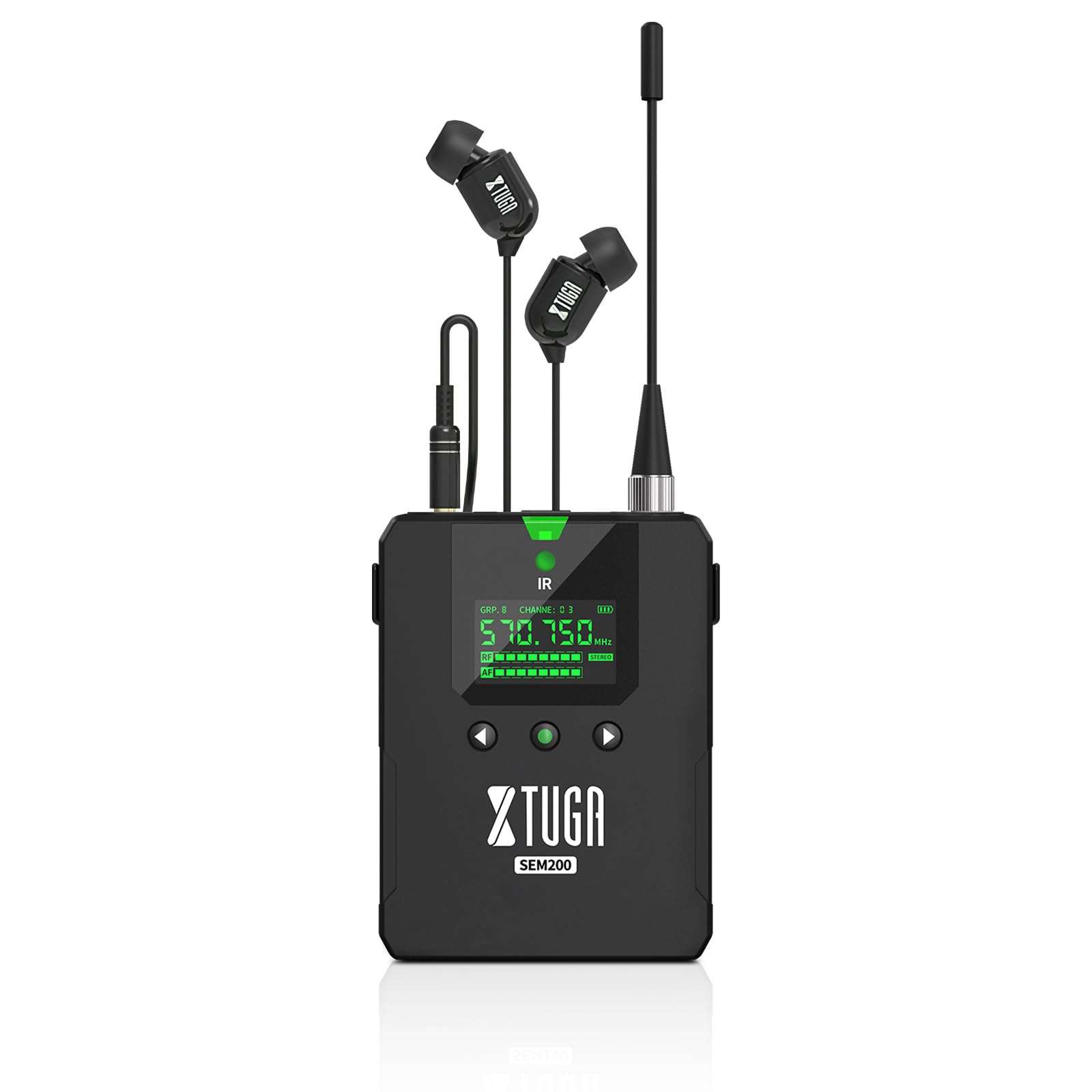 Photo 1 of XTUGA SEM200 Stereo Wireless in Ear Monitor System, 2 Channel UHF IEM Stage Monitoring with Bluetooth Earphone for Studio, Stage, Musician(1 Bodypacks)
