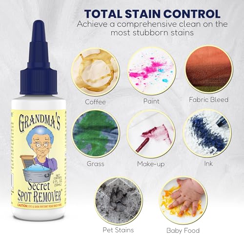 Image of Grandma's Secret Spot Remover - Chlorine, Bleach and Toxin-Free Fabric Stain Remover for Clothes - Removes Oil, Paint, Blood and Pet Stains - 2 Ounce, 6 Pack
