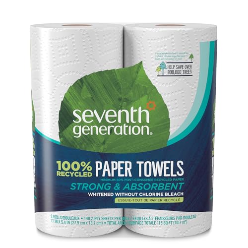 Seventh Generation Paper Towels, 100% Recycled Paper, 2-ply, 2 Rolls (Packaging May Vary)