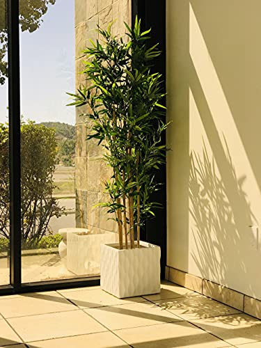 Kante Af0201C-80011 Lightweight Concrete Retro Square Outdoor Planter, Large, 16 Inch Tall, White #TOP2