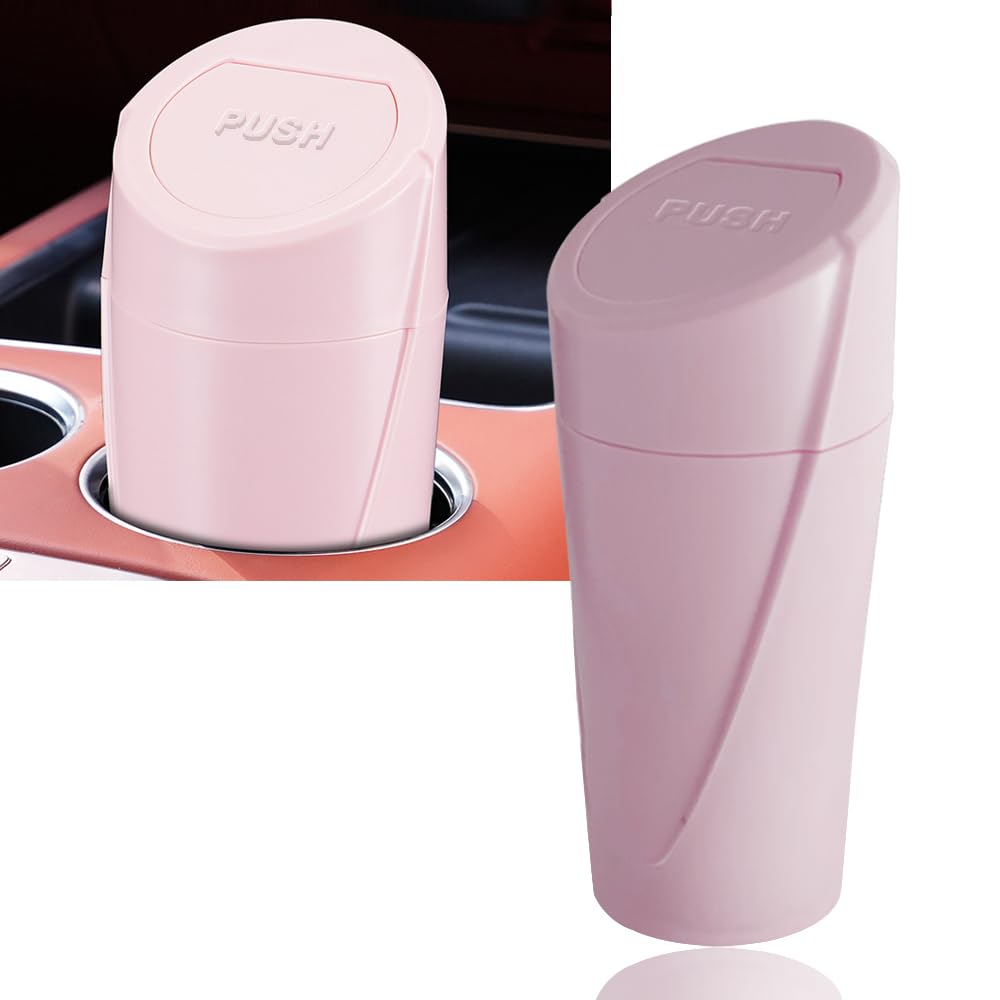 Mini bote de basura portátil rosa a prueba de fugas para coche con tapa, ideal para el interior de la oficina, camping, sala de estar.