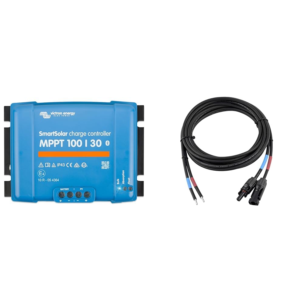 Victron Energy SmartSolar MPPT 100V 30 Amp 12/24-Volt Solar Laderegler (Bluetooth) & enjoy solar 4mm² Profi-Verbindungskabel Solarmodul zu Solarladeregler Anschlusskabel 3m