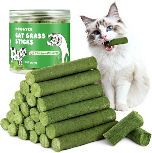 20 Unidades de Bâton d'herbe à Chat (100 g), Snack Lyophilisé, Pour Les Soins Dentaires du Chat et l'élimination Des Boules de Poils, Protège Le Système Gastro-Intestinal