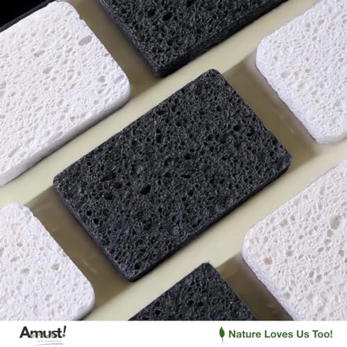 Image of Amust Cellulose Sponges for Kitchen, Bathroom, Compressed, Pop Up, Natural (Black & White)