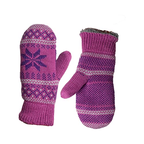 Manzella Kids Girls Knit Cold Weather Powder Mittens with Faux Sherpa Lining