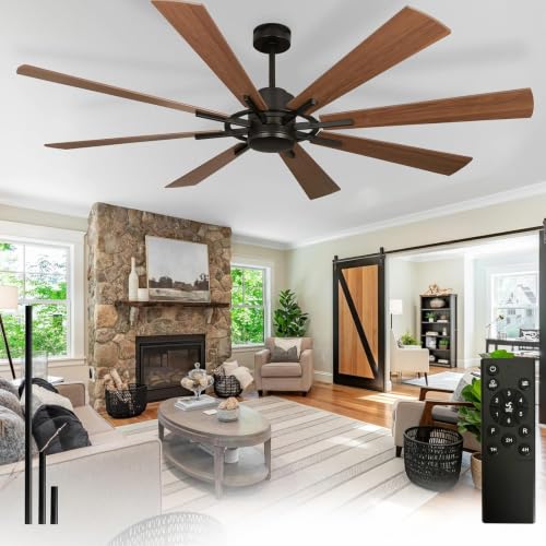 Image of Depuley Ceiling Fan Without Light: 72 Inch Big Indoor Outdoor Fan with Remote APP Control - Large Farmhouse Walnut Ceiling Fan no Light 8 Blade Reversible Quiet DC Motor Memory Function Timer