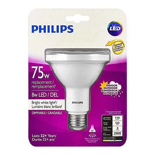 Philips Par30 Led Long Neck Bright White Light Bulb 750-Lumen, 3000K Dimmable, 8W (75-Watt Equivalent), Wet Location Indoor-Outdoor, E26 Base, 6-Pack #TOP2