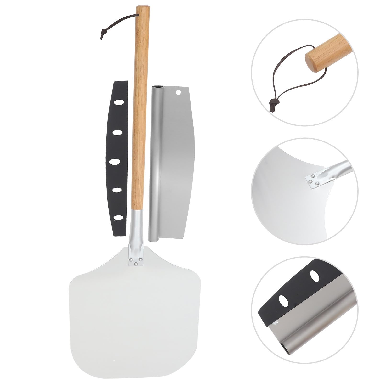 2 Stück Praktische Pizza schaufel mit Abnehmbarem Griff, Aluminium korpus und Glattem Holzgriff, Platzsparend, Hitzeschutz für Sicheres Backen, Vielseitiges Küchenzubehör