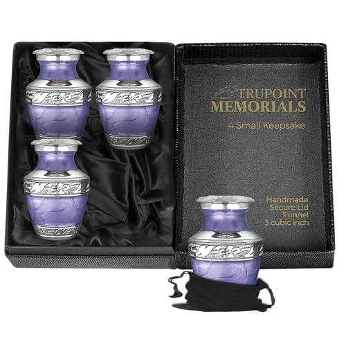 Image of Trupoint Memorials Cremation Urns for Human Ashes, Silver Lining Decorative Burial Urns for Male and Female, Funeral Memorial Urn for Women and Men - Purple with Silver Lining, 4 Keepsakes