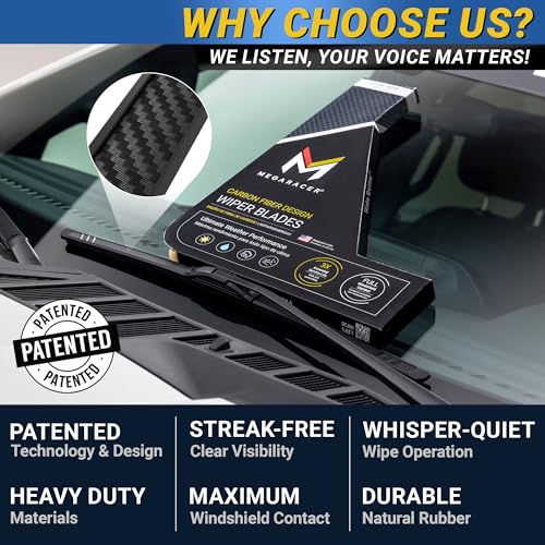 Image of Premium Silicone Windshield Wiper Blades 24 inch & 24 inch for RAM 1500 (2019-2026) | Carbon Fiber Design, Quiet Smooth Streak-Free Clean Wipe, All-Season OEM Quality, Front Automotive Replacement Wipers, 2 Pack