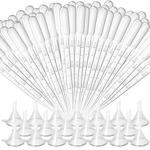 FANDAMEI 200Pcs 3ML Plastic Transfer Pipettes Disposable Eye Dropper & 20Pcs Mini Plastic Transparent Funnels for Essential Oils,Science Laboratory & Make Up Tools