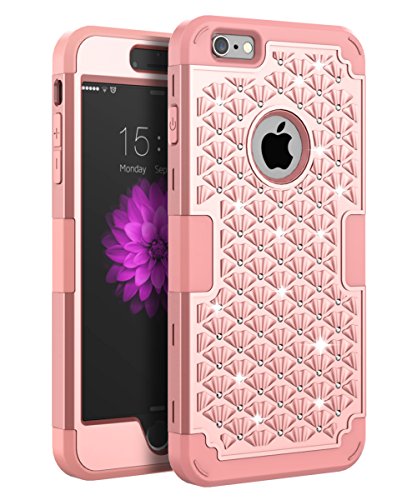 iPhone 6s Plus Bling case, iPhone 6 Plus Bling case, TOPSKY [Shock Absorption] Studded Rhinestone Bling High Impact Resistant Armor Defender Case for iPhone 6 Plus and iPhone 6s Plus, Rose Gold