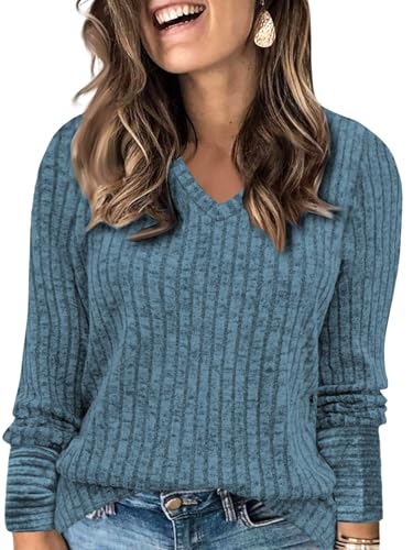 Image of VISLILY Womens-Plus-Size-Dressy-Tops Casual V Neck Long Sleeve Knit Sweater