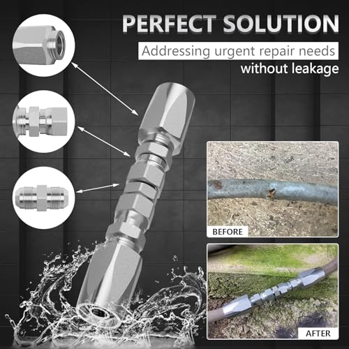 Image of Hydraulic Hose Repair Kit, 3pcs Pack - 1 /4 inch, 3 /8 inch, 1 /2 inch Inner Diameter Reusable Hydraulic Hose Quickly Field Repair Fittings