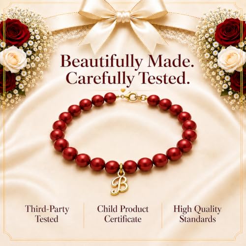 Image of Baby Crystals Personalized Red Bracelet for Protection -Baby Jewelry for Girls | 14K Gold-Plated or Sterling Silver Initial Charm Bracelet | Baptism, Birthday Gifts