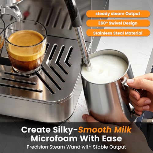 Image of Espresso Machine 20 Bar, Hot & Cold Brew Coffee Maker with Steam Wand Milk Frother, LED Display, Single & Double Shot, Home Barista Coffee Machine for Cappuccino, Latte & Americano