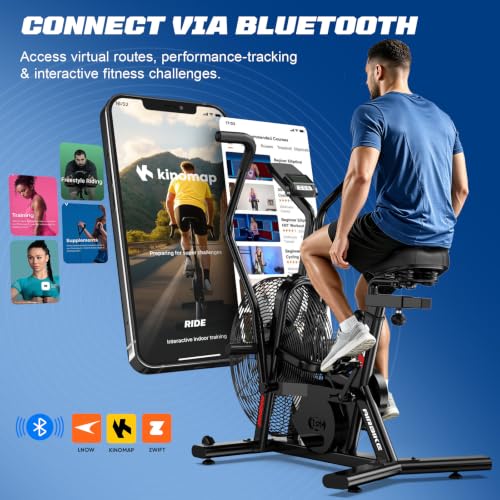 pooboo Air-Resistance Exercise Fan Bike, Air Bike with Dual Acction Handlebars&Dual-Layer Transmission System, Stationary Bike with APP Connection for Home Gym HIIT Cardio Full Body Workout - image 6