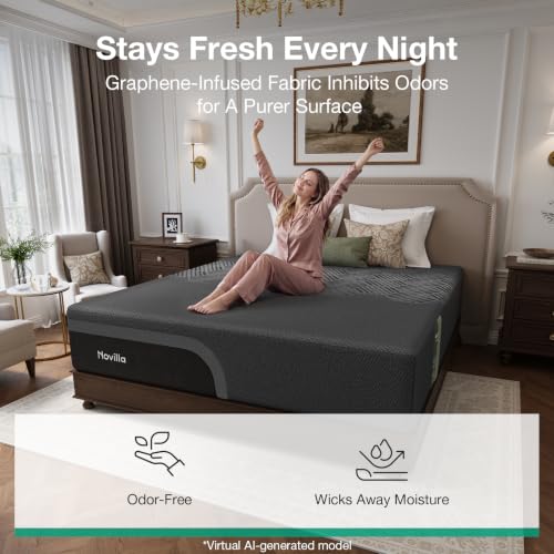 Image of Novilla AiryFlow Graphene 16 Inch King Size Mattress, Cooling Memory Foam | Medium Firm Mattress, Thermal Balance Cover, 3-Zone Lumbar Support, Pressure Relief & Motion Isolation, CertiPUR-US Certified
