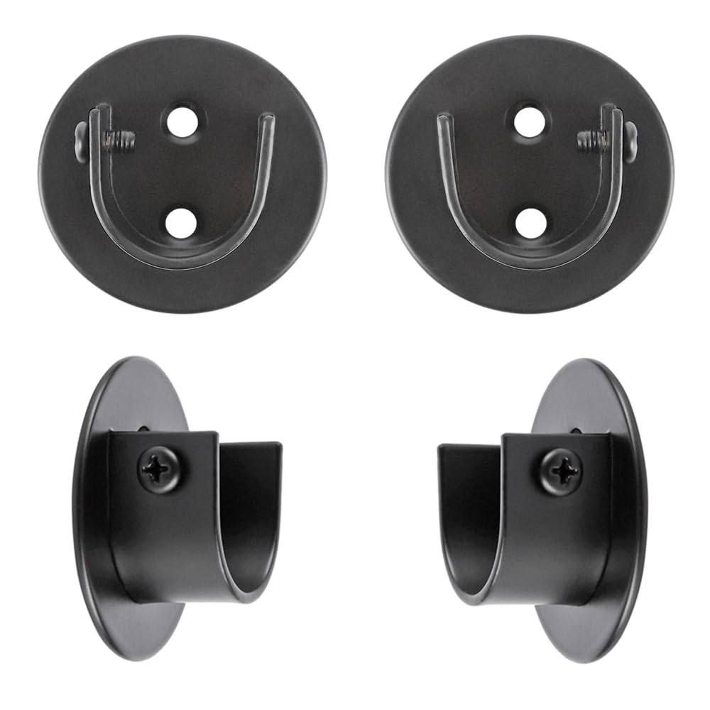FYTRONDY Black Stainless Steel Wardrobe Closet Rod Holders, U-Shaped Open Type Curtain Socket Bracket, Shower Curtain Rod Pole End Supports Sockets