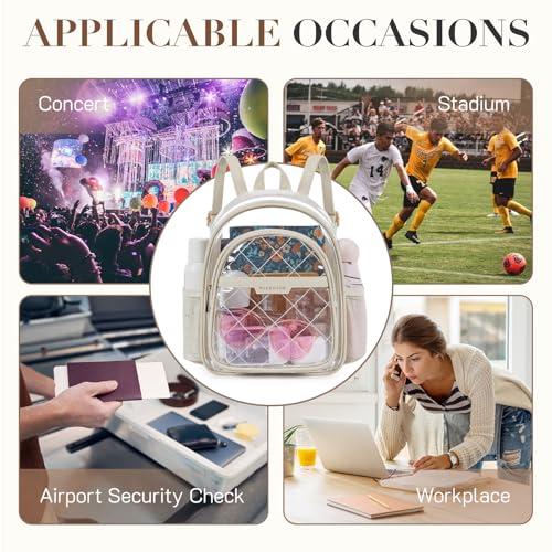 Image of Missnine Small Clear Backpack for Stadium Events Anti-theft Mini Clear Bag for Sport Event Concert with Cute Pom-pom Ball