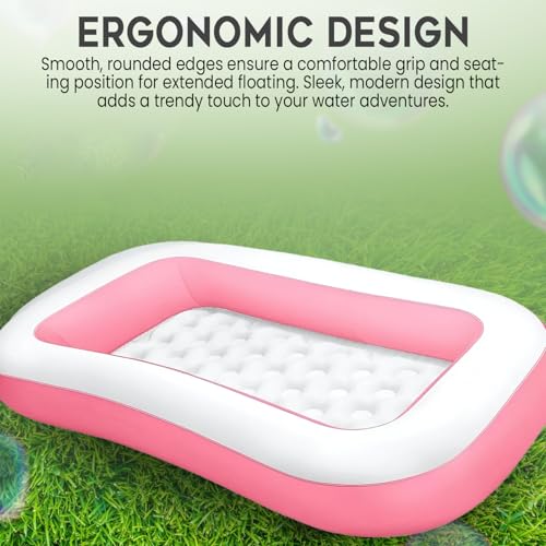 Image of P FOR POGU 1.66m x 1.00m x 25cm Rectangular Pool Air Inflatable Tube with 17cm Height & 90L Capacity Bathtub Swimming Floater Swim Float Water Tub for Outdoor 2+ Year Kids & Adults (Pink, Pack of 1)