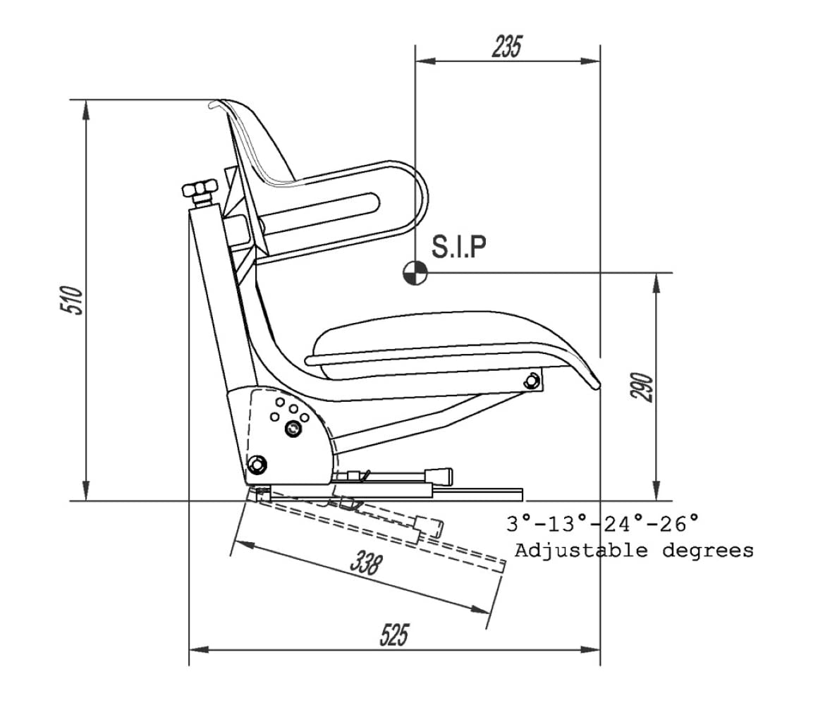 Schleppersitz Traktorsitz Universalsitz KS 44/2V PVC Schwarz gefedert neigungsverstellbar mit Stossdämpfer