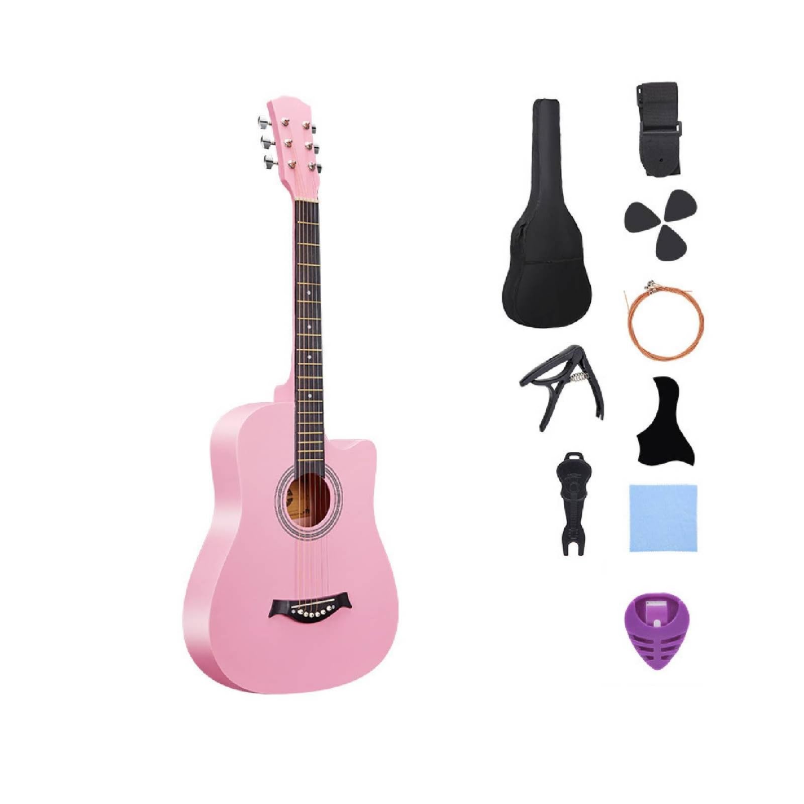 Akustikgitarre 38 Zoll Gitarrenset mit Zubehör akustisch Gitarren Set mit Tasche für Anfänger, Rosa