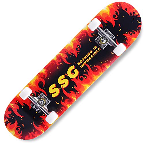 Tabla de skate doble patada de 7 capas de 78,72 x 20,32 cm Pro Complete de madera de arce canadiense para adolescentes, adultos, principiantes, niñas y niños (rojo)