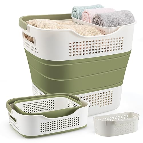 Panier à linge pliable gain de place de 43L avec bac rétractable vert - 2