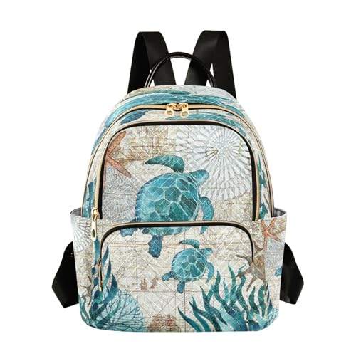Vintage Ocean Sea Turtle Women Backpack Purse Travel Daypack Shoulder Bag