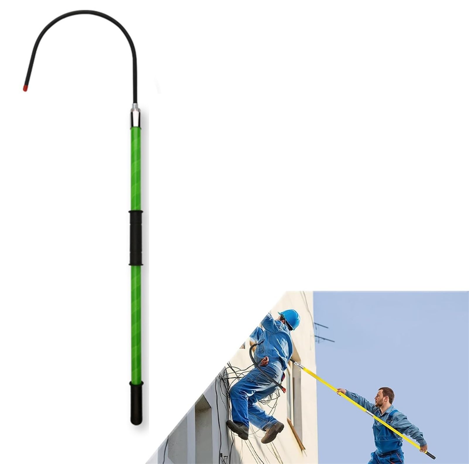 Safety Rescue Hook,High Voltage Insulated Rescue Hook Kit, 10Kv 35Kv 110Kv 220Kv Lifeguard Rod, 6Ft Non-Conductive Pull Stick, 5M Green For Electrical Safety & Rescue Operatio,Green,3m/118in/9.8ft