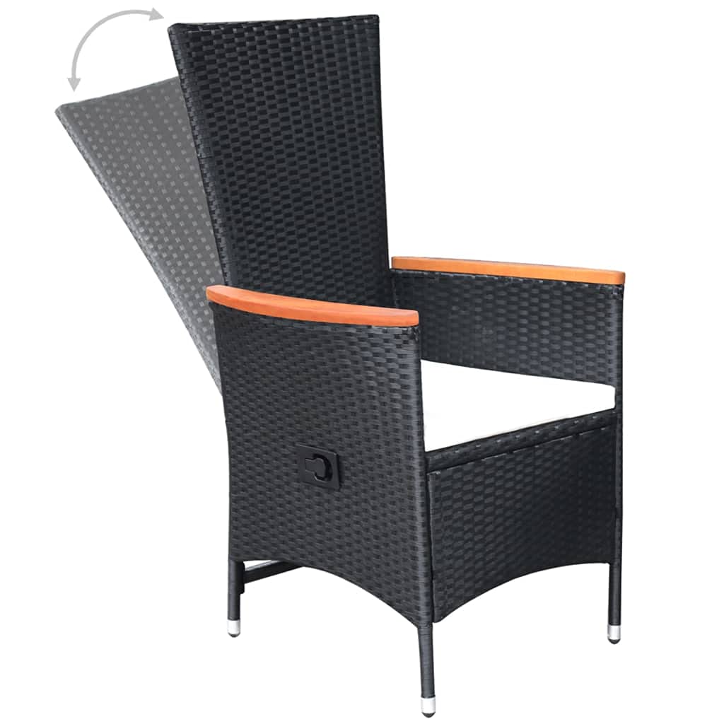 vidaXL 2X Sedie da Giardino Reclinabili con Cuscini Eleganti Resistenti Poltrone Fodere in Poliestere Lavabile in Polyrattan Nero Telaio in Acciaio