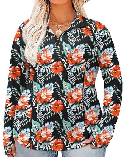 LOMON Plus Size Workout Tops Long Sleeve UV Protection