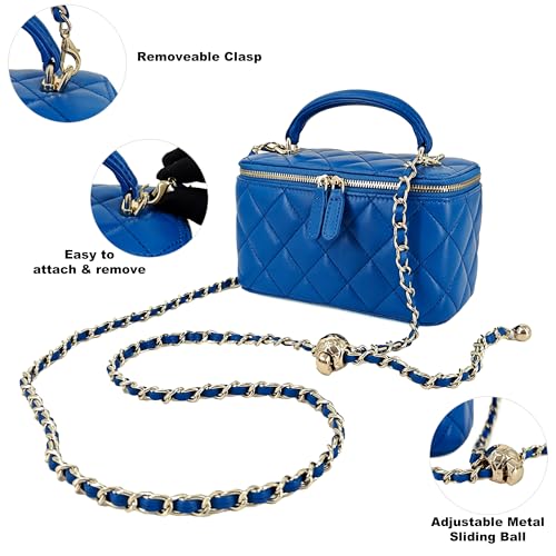 Image of M-ioi-M Small Genuine Leather Purse Quilted Crossbody Bag for Women, Mini Top-Handle Shoulder Handbag w /Gold Chain Strap