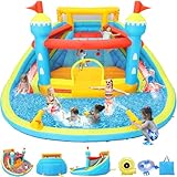 Design sicuro e set di scivoli d'acqua tutto in uno: la parte superiore dello scivolo è circondata da una rete completa e traspirante per garantire la sicurezza dei bambini durante il gioco. Viene fornito con 4 kit di montaggio del tubo flessibile per un maggiore divertimento; una borsa per il trasporto da 61 cm per una facile conservazione e trasporto; 4 pali per soffiatore e 8 picchetti per garantire stabilità e fermezza; 4 kit di riparazione per una facile manutenzione.