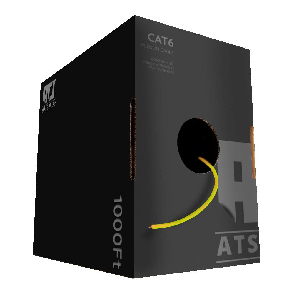 ATS CablesCAT6 Plenum (CMP) Cable 1000FT | Network Analyzer Test Passed | 23AWG 4Pair, Solid 550MHz Ethernet Cable 10Gigabit UTP, Available in 9 Colors (Yellow)