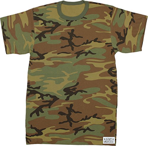 Army Universe Woodland Camouflage Short Sleeve T-Shirt + Pin - Size X-Large (45"-49") #TOP4