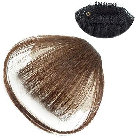 Xiaoliangyiyz Human Hair Bangs Clip in Hair Extensions Air Fringe Handmade Flat Bangs (Flat Bangs with Temples, Light Borwn)