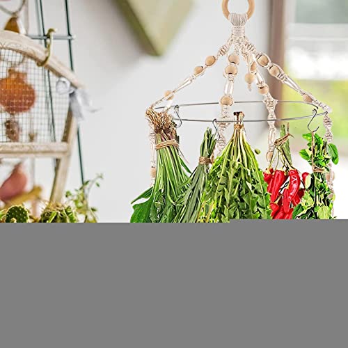 2 Pcs Cremalheira de secagem de ervas Boho, Rack de secagem de flores de macramê com 15 ganchos, Sup