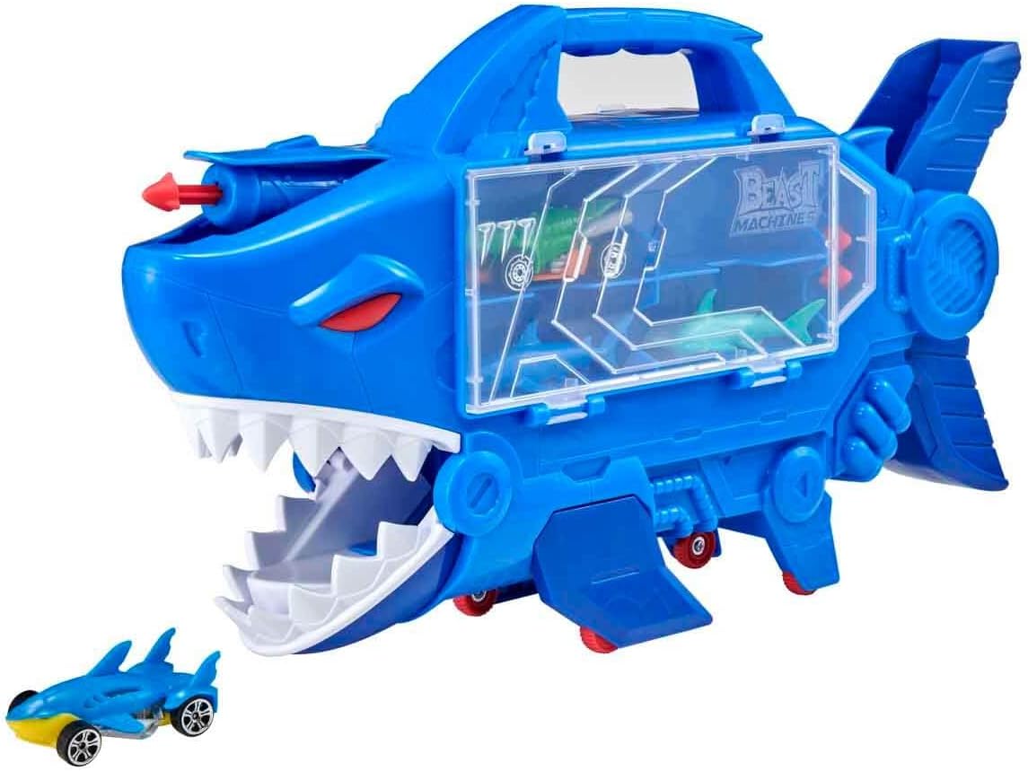 Teamsterz Beast Machines Shark Destroyer Set - Includes 2 Diecast Vehicles, 2 Shark Figures, 3 Missiles, Missile Launcher and Storage for up to 8 Cars, Case