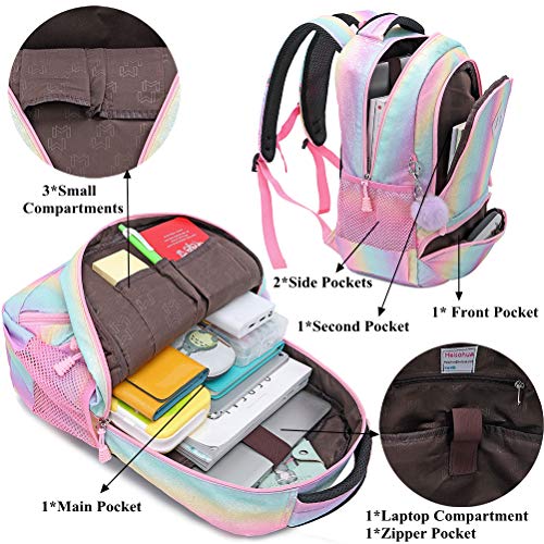 Rugzak meisjes schoolrugzak regenboog glitter rugzak kinderrugzak schooltassen set tiener kleurrijke schoolrugzak dames casual dagrugzak voor reizen werk, regenboog, - Image 3